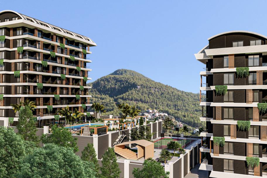 Аланияның өркендеген Демирташ ауданындағы теңіз көріністі жаңа пәтерлер мен дуплекстер