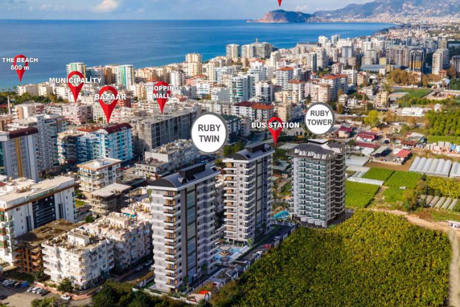 Махмутлар орталығындағы жағалаудағы сәнді пәтерлер мен дуплекстер