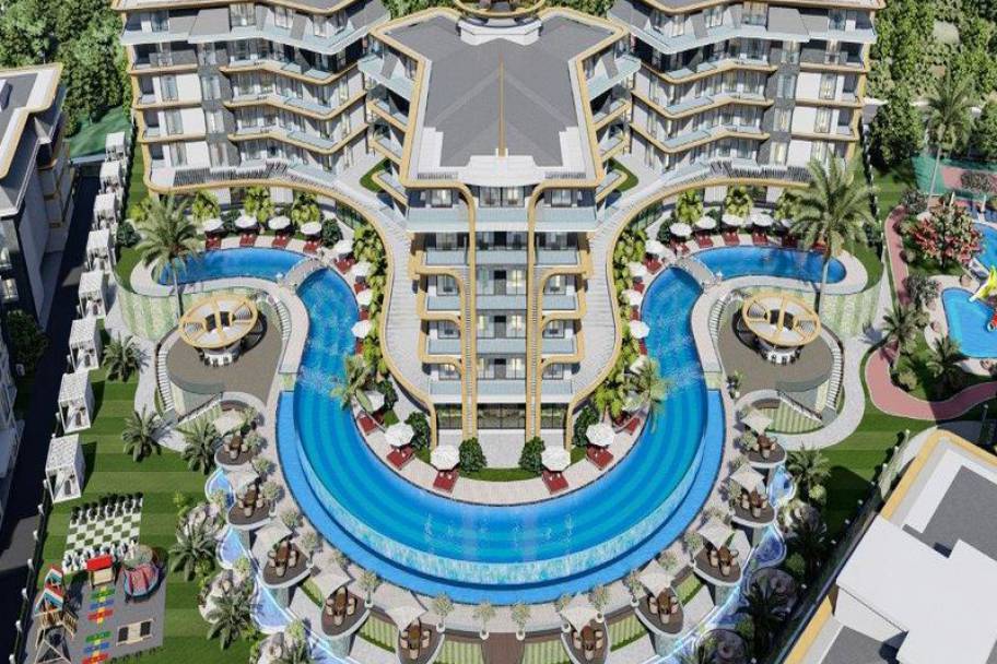 Eksklusiv residens i Kestel med havutsikt og luksuriøs resort-stil