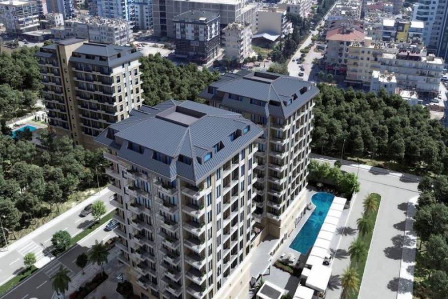 Сучасні квартири та дуплекси в Махмутларі з приватними балконами та курортними зручностями